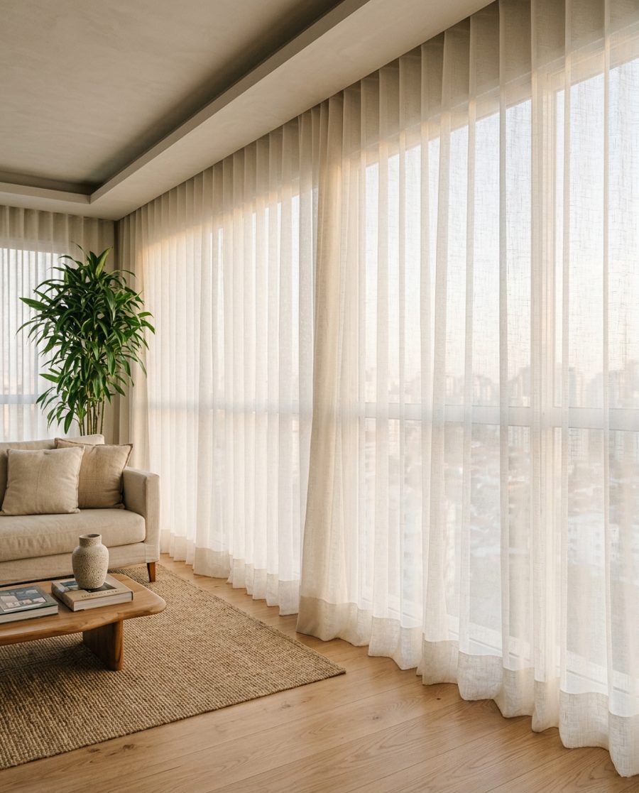 Sala com cortina de voile claro