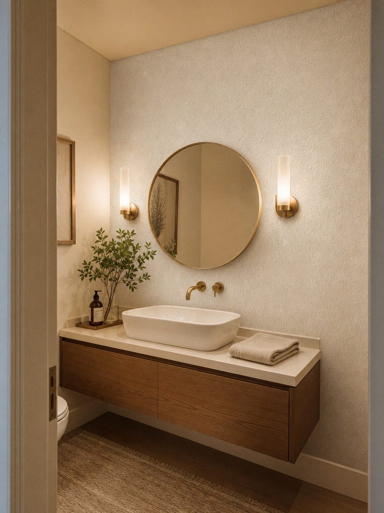 Lavabo com papel de parede claro
