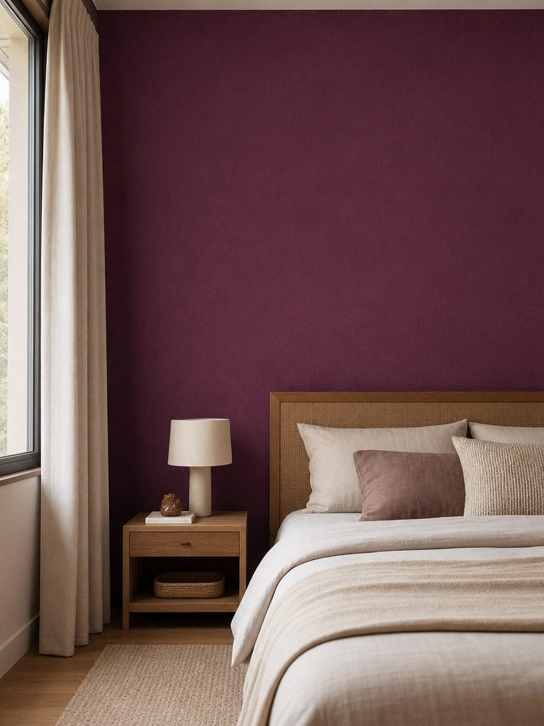 Quarto com parede de papel vinho