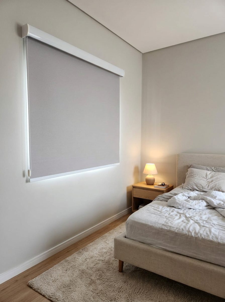 Quarto com persiana rolô blackout com bandô